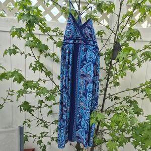 INC International Concepts Blue Paisley Rhinestone Maxi Dress - Size PL